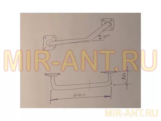 Поручень, угол 35гр, левый, 80см "ПОРУЧПРО-217189" пристенный, вылет 16см,черный, диаметр 32мм
