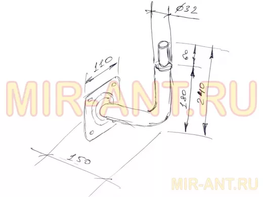 Кронштейн антенный, вылет 0,16м, вверх 0,23м, обжата 6см "PROFIKRON-217256" черный, диаметр 32мм