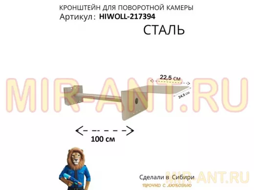 Кронштейн на столб для поворотной камеры с козырьком и вылетом 100 см "HIWOLL-217394" серый, сталь