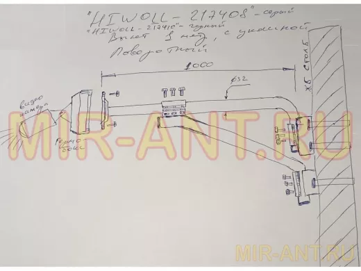 Кронштейн поворотный "HIWOLL-217410" на столб для видеокамеры, вылет 100см, с укосиной,черный, сталь