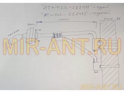 Кронштейн "HIWOLL-217412" на столб для видеокамеры, вылет 100см, с укосиной, черный, сталь