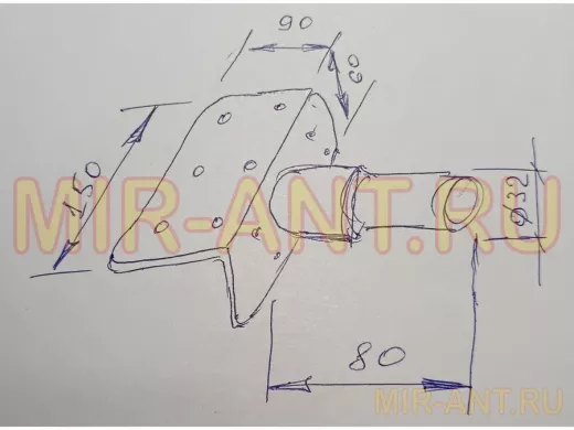 Кронштейн антенный, верхняя площадка 9х15см "ТОРЕЦКРЕП-217475" чёрный, диаметр 32мм, обжат на конце