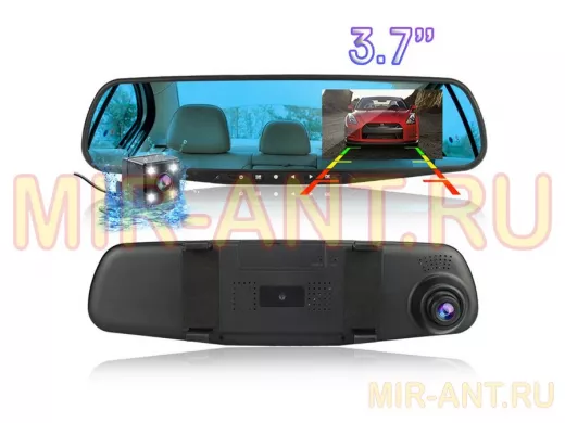 Автовидеорегистратор зеркало + камера "ABBIKUS-22962" с двумя видеокамерами и кнопками управления