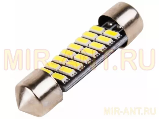 Светодиодная лампочка цоколь SV8,5 36мм. белая ( 16LED, 3528)