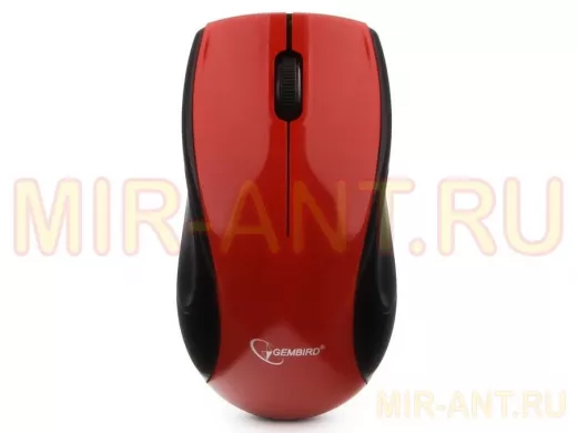 Мышь беспроводная Gembird MUSW-320-R, 2.4ГГц, красный, 2 кнопки+колесо-кнопка, 1000 DPI, батарейки в