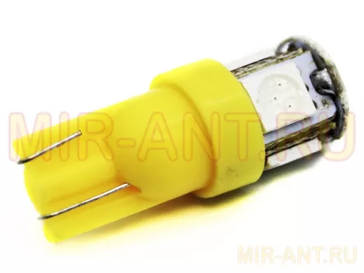 Лампа LED 12V для АВТО (цоколь T10) жёлтая (5 LED, 5050)