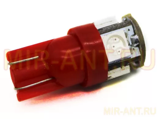 Лампа LED 12V для АВТО (цоколь T10) красная (5 LED, 5050)