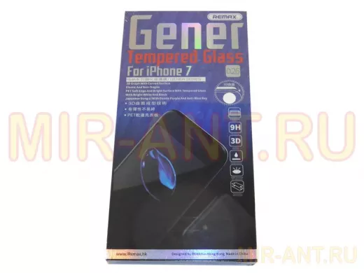 Стекло защитное iPhone  7/8, Remax, Gener 3D, (0.26mm), чёрное