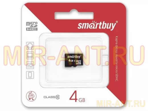 Карта памяти  micro SDHC    4GB  Smartbuy class 10, без адаптера