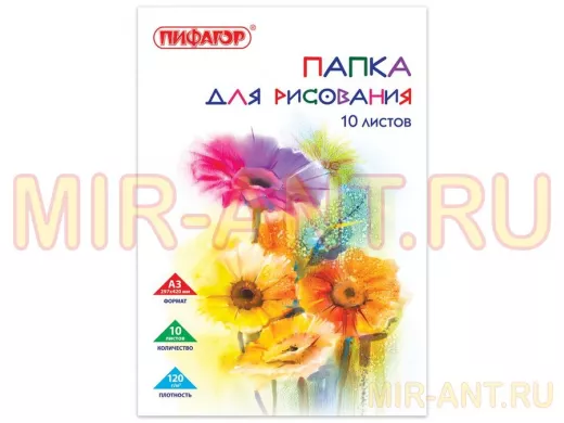 Папка для рисования БОЛЬШОГО ФОРМАТА А3, 10л., 120 г/м2 "BR-72898", 297х420мм, Цветы