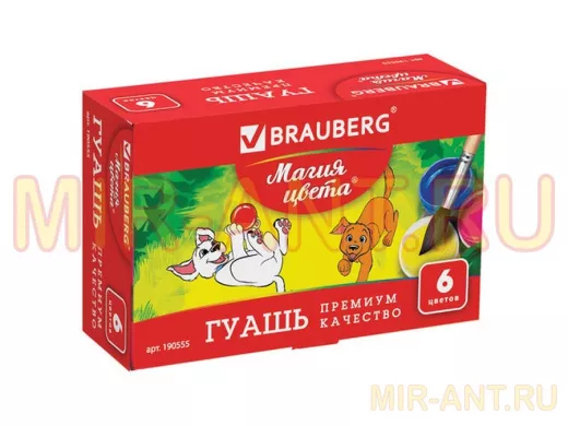 Гуашь "BR-74069"  6 цветов по 20 мл, без кисти, картонная упаковка