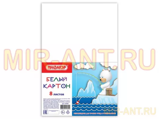 Картон белый А4 немелованный,  8 листов, в пакете "BR-74634", 200х283мм