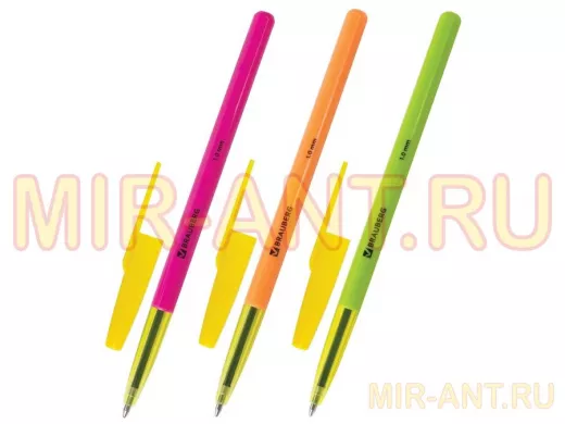 Ручка шариковая "BR-74760" Color, СИНЯЯ, корпус ассорти, узел 1мм, линия письма 0,5мм