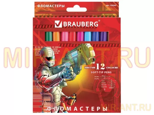 Фломастеры "BR-75438" "Star Patrol", 12 цв., вент.колп., карт. упаковка, увелич. срок службы