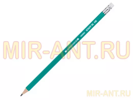 Карандаш чернографитный "BR-75520", 1 шт., НВ, с резинкой, пластиковый, зеленый корпус, заточен