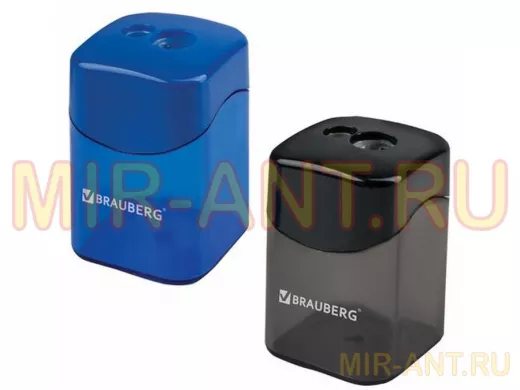 Точилка "BR-75714" "Win", с большим контейн., прямоугольн, 2 отверстия, дисплей,ассорти чер/син