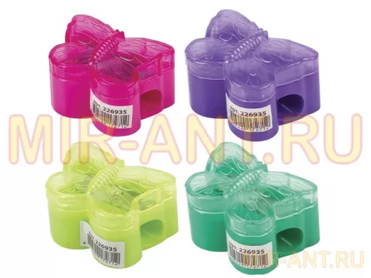 Точилка "BR-75724" с контейнером, пластиковая, БАБОЧКА, цвет корпуса ассорти