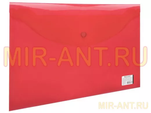 Папка-конверт с кнопкой "BR-76403", А4, до 100 л, прозрачная, красная, 0,15 мм