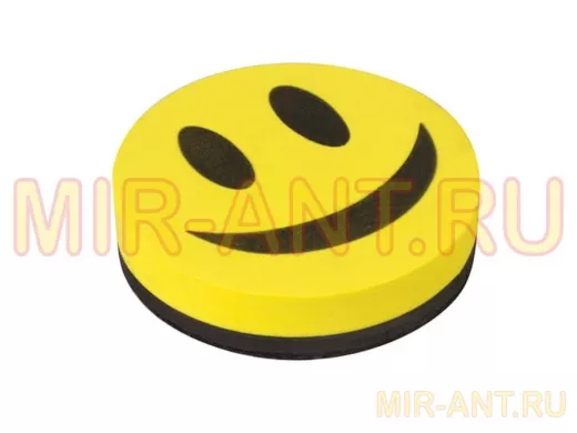 Стиратель магнитный для магнитно-маркерной доски, круглый, диаметр 90 мм, "Смайлик" "BR-76943"
