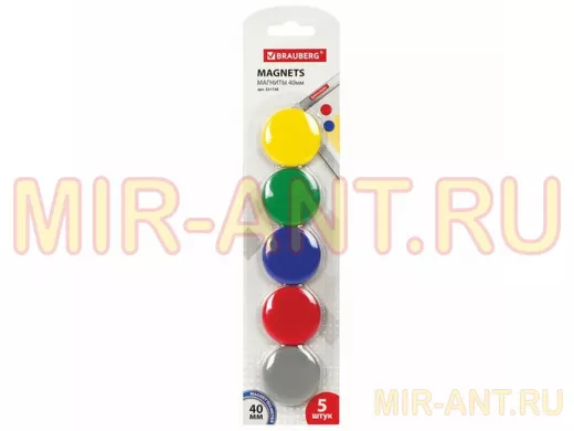 Магниты БОЛЬШОГО ДИАМЕТРА, 40 мм, КОМПЛЕКТ 5 штук, цвет АССОРТИ, в блистере "BR-76950"