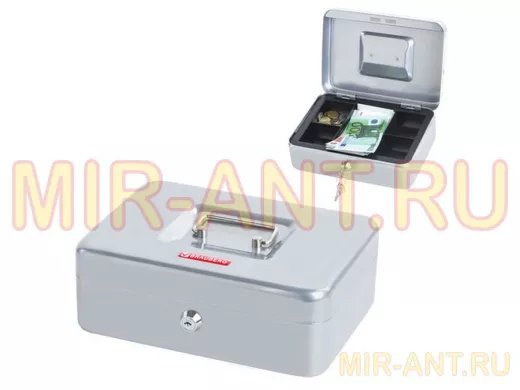 Ящик для денег, ценностей, документов, печатей, 90х180х250мм, ключ.замок,серебристый 
