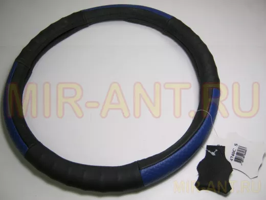 Оплетка на руль 36 см. S 4740C кожа черная+синий пластик