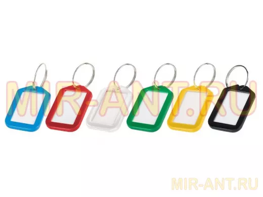 Брелоки для ключей КОМПЛЕКТ 12 ШТ, длина 50 мм, инфо-окно 35х20 мм, АССОРТИ "BR-77848"