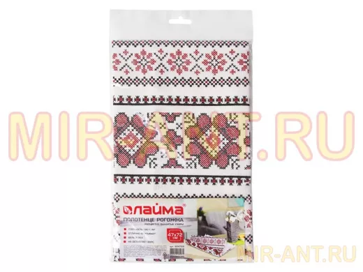 Полотенце рогожка набивное, 47х72см, 180 (+10) г/м2, "Вышитые узоры", европодвес "BR-78157"