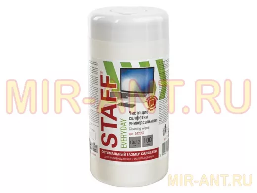 Салфетки для экранов и пластика универсальные, 10х12см, туба 100 шт, влажные