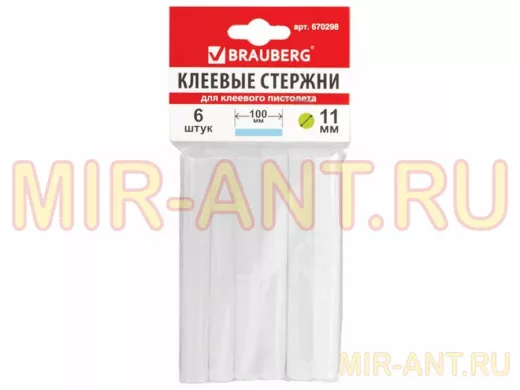 Клеевые стержни, диаметр 11,0мм, длина 100мм, белые, КОМПЛЕКТ 6 штук 