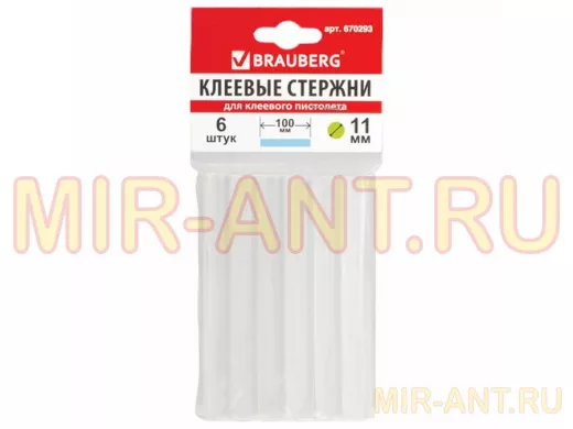 Клеевые стержни, диаметр 11,0мм, длина 100мм, прозрачные, КОМПЛЕКТ 6 шт. 