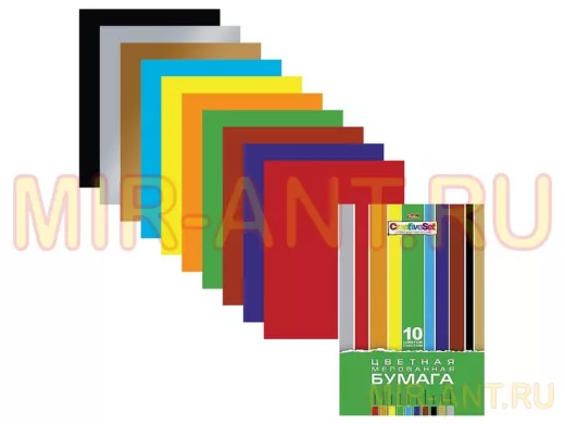 Цветная бумага А4 мелованная, 10 листов 10 цветов, в папке "BR-94311" "Creative", 195х280 мм